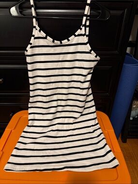 Sleeveless Black and White Striped Mini Dress